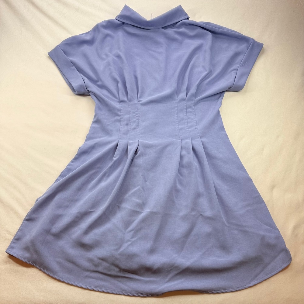 Entro Periwinkle Blue Button Down Pintuck Waist Mini Shirt Dress Short Sleeve L - Picture 6 of 16